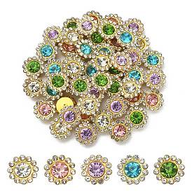 50Pcs 5 Colors Flower Sew on Rhinestone, Transparent Glass Rhinestone, with Iron Prong Settings, Faceted