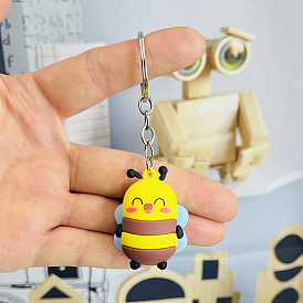 Porte-clés pendentif abeilles en pvc, avec des porte-clés en métal, pour accessoires de breloques de sac de clé de voiture