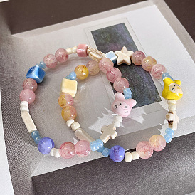 Cartoon colorful bead bracelet female niche rabbit irregular bead Mori cute boudoir honey strawberry crystal bracelet new
