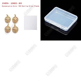 10Pcs Brass Micro Pave Clear Cubic Zirconia Pendants, with Jump Rings, Compass