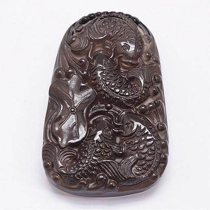 Natural Ice Crystal Obsidian Carven Pendants, Carp