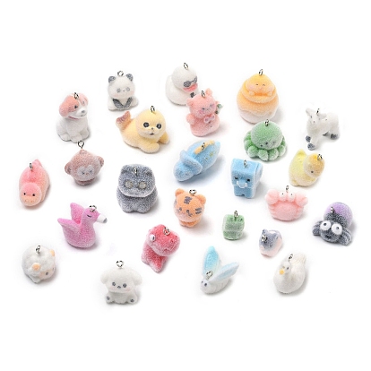 Флокированные подвески из непрозрачной смолы, с платиновыми тоновыми железными петлями, очарование животных