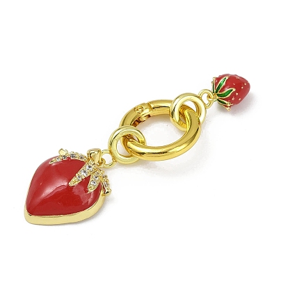 Клубничная латунь микропаве прозрачные кубические цирконии пружинные затворные кольца, с эмалью, долговечный, без свинца и без кадмия, стойки покрытие