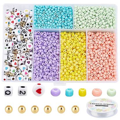 Набор для самостоятельного изготовления браслета из стеклянных семян, в том числе стеклянные круглые бусины для выпечки краски, абс-пластик и акриловые бусины с буквами, эластичная нить