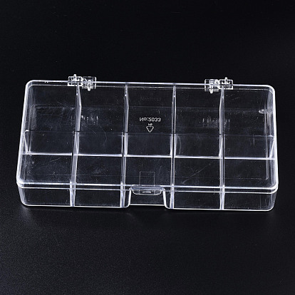 Polystyrene Bead Storage Containers, with 10 Compartments Organizer Boxes and Hinged Lid, for Jewelry Beads Earring Container Tool Fishing Hook Small Accessories, Rectangle
