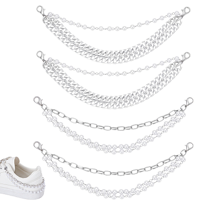 4шт. 2 стили пластиковые жемчужные и железные цепочки-скрепки цепи для ремней для ботинок, Сплав с застежками когтя омара