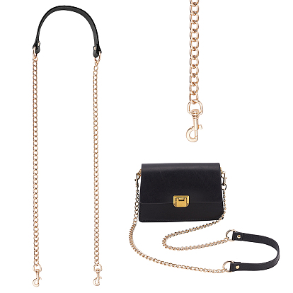 Zinc Alloy Curb Chain Crossbody Bag Straps, Leather Bag Chains, with Alloy Swivel Eye Bolt Snap Hooks