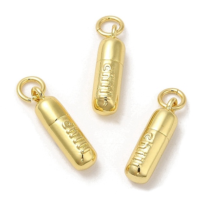 Rack Plating Brass Pendants, with Jump Ring, Lead Free & Cadmium Free, Long-Lasting Plated, Column with Word Chill Charms