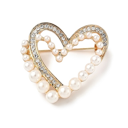 Броши в форме сердца из цинкового сплава со стразами, с пластиковой жемчужины