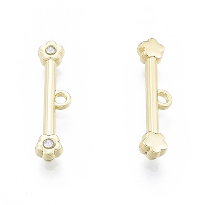 Eco-Friendly Rack Plating Alloy Rhinestone Toggle Clasps, T Bar with Flower, Cadmium Free & Nickel Free & Lead Free