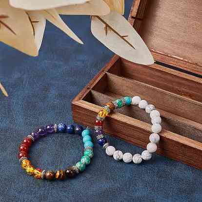 SUNNYCLUE DIY Yoga Chakra Bracelet Making Kits, with Gemstone Beads, Tibetan Style Alloy Spacer Beads and Clear Elastic Crystal Thread
