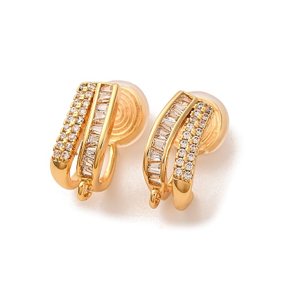 Серьги-клипсы из латуни с микропейвом и прозрачным фианитом, долговечный, без никеля , овальные