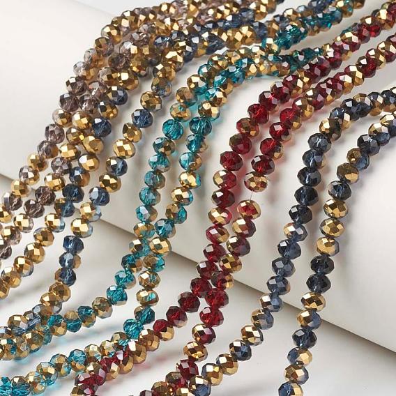 Electroplate Transparent Glass Beads Strands, Half Golden Plated, Faceted, Rondelle
