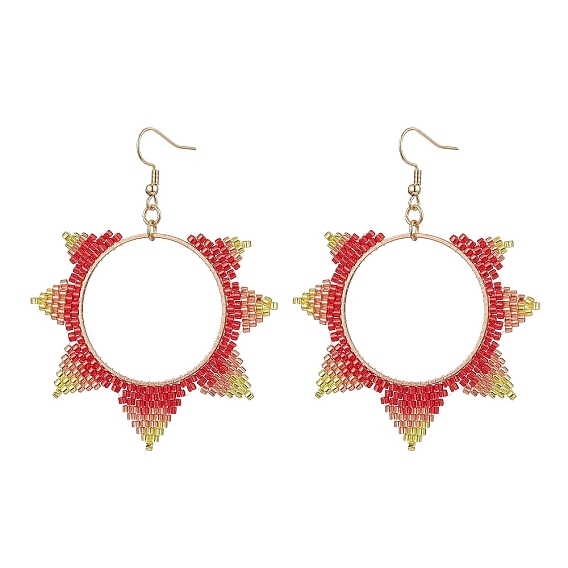 Серьги-подвески из стеклянных бусин ручной работы в виде солнца, латунь болтаться серьги, золотые