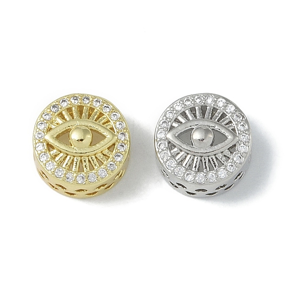 Покрытие стойки латунь микропаве прозрачные кубические циркониевые бусины, долговечный, без свинца и без кадмия, плоские круглые с глаз