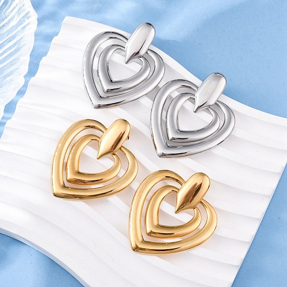 304 из нержавеющей стали серьги, сердце, ионное покрытие (ip)