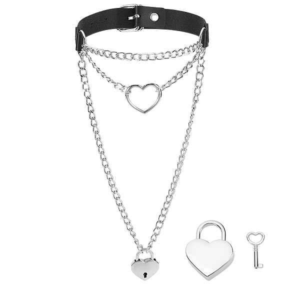 1Кулон-чокер с замком-сердцем из поликарбоната, алюминия, из искусственной кожи, для женщин, платина