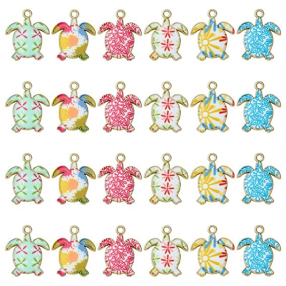 30 шт 6 стили подвески из сплава эмали, золотой свет, черепаховый шарм