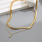 Sparkling Double-layered Snake Chain Necklace with Creative Zircon Pendant