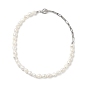 Natural Baroque Pearl Beaded Necklace & Bracelet with 304 Stainless Steel Paperclip Chains, Jewelry Sets for Women