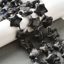 Натуральные нити бус из ларвикита, с бисером, звезда