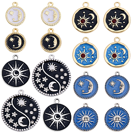 16 шт 8 стили подвески из сплава эмали, платина, плоский круглый с подвесками солнца и луны