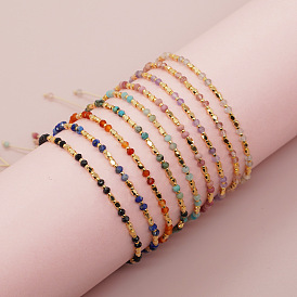 Verstellbare Boho-Armbänder aus facettierten Naturstein-Rondellen und geflochtenen Perlen