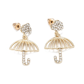Umbrella Crystal Rhinestone Stud Earrings for Girl Women, Alloy Rhinestone Earrings with 925 Sterling Silver Pins
