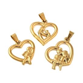 Ion Plating(IP) 304 Stainless Steel Pendants, Heart with Human Charm