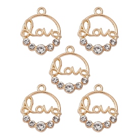 Alloy Crystal Rhinestone Pendants, Ring Charms with Word Love