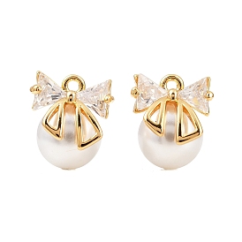 Латунные микро проложить кубического циркония прелести, бантом, с искусственными жемчужинами и петлями из АБС, долговечный, без никеля 