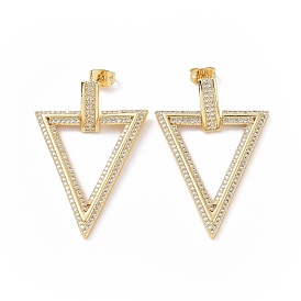 Boucles d'oreilles pendantes triangulaires creuses en zircone cubique transparente, bijoux en laiton pour femmes