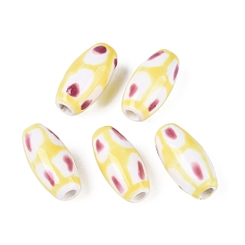Handmade Porcelain Beads, Hand Painted Ceramic Beads, Oval with Abstract Pattern, Famille Rose Porcelain