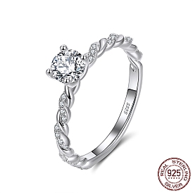925 Sterling Silver Finger Ring, Cubic Zirconia Birthstone Ring, Twisted Ring for Women, with S925 Stamp