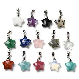Mixed Gemstone Star Charms with Platinum Plated Brass Snap on Bails