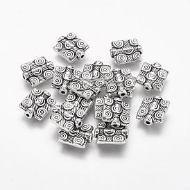 Perles en alliage de rectangle de style tibétain, sans plomb et sans cadmium,  largeur de 10 mm, Longueur 12mm, épaisseur de 3mm, Trou: 1mm