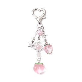 Peach Strawberry Acrylic & Resin Pendant Decorations, Alloy Heart Swivel Clasps Charm for Bag Ornaments