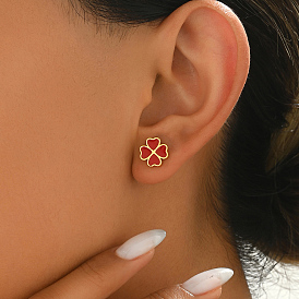 Элегантные серьги-гвоздики из сплава в форме клевера, реальный 14 k позолоченный