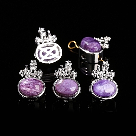 Natural Amethyst Beads, with Alloy Findings, Oval