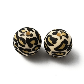 Silicone Beads, Round with Leopard Print Pattern