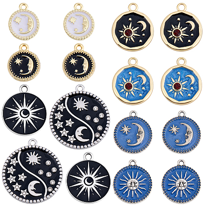 16 шт 8 стили подвески из сплава эмали, платина, плоский круглый с подвесками солнца и луны
