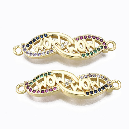 Brass Micro Pave Colorful Cubic Zirconia Links Connectors, Nickel Free, Mom