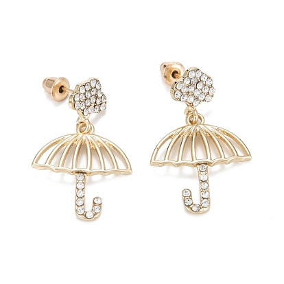 Umbrella Crystal Rhinestone Stud Earrings for Girl Women, Alloy Rhinestone Earrings with 925 Sterling Silver Pins