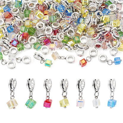 105шт 7 цвета гальванические прозрачные стеклянные подвески, кубические, с петлями из сплава, граненые