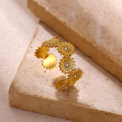 304 Offene Manschettenringe aus Edelstahl mit Mikropavé und Zirkonia, Sonne