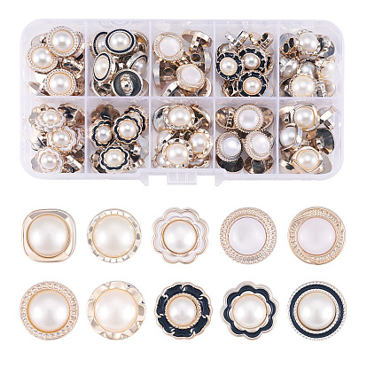 100 pièces 10 styles 1 boutons à tige acrylique percée, avec perle d'imitation, accessoires du vêtement