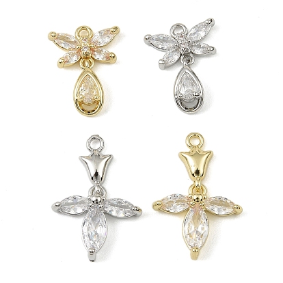 Латунные микро проложить кубического циркония подвески, без кадмия, без никеля и без свинца, цветок/бабочка со слезинкой