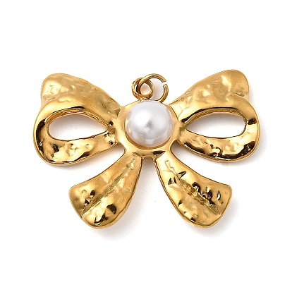 304 подвески из нержавеющей стали, бантом прелести, с соединительным кольцом и пластиковой имитацией жемчужины, ионное покрытие (ip)