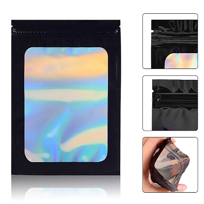 120Pcs 4 Style Rectangle Zip Lock Plastic Laser Bags, with Clear Window, Resealable Bags