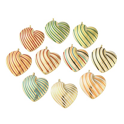 304 подвески из нержавеющей стали, с эмалью, полосатый сердечный брелок, золотые